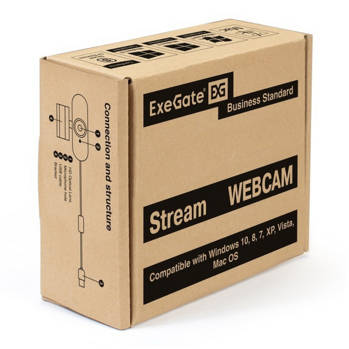 Exegate EX287380RUS Веб-камера ExeGate Stream C940 2K T-Tripod (матрица 1/3&quot; 5Мп, 2560x1440, 30fps, 4-линзовый объектив, ручной фокус, USB, микрофон с шумоподавлением,поворотное крепление