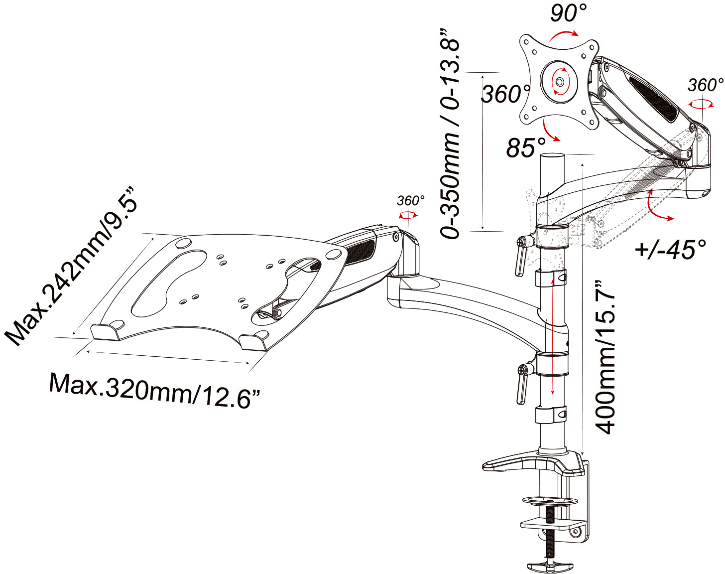 Cactus CS-VM-LH08-AL серебряный 13"-27" макс.8кг настольный поворот и наклон