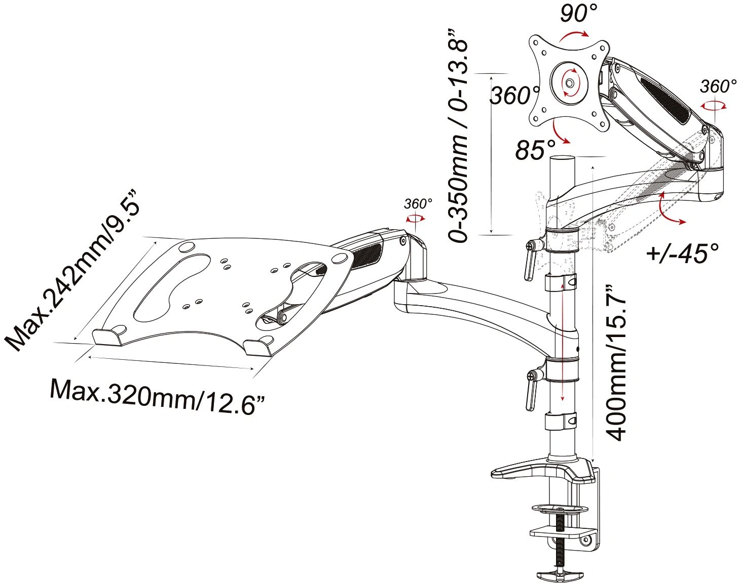 Cactus CS-VM-LH08-AL серебряный 13"-27" макс.8кг настольный поворот и наклон