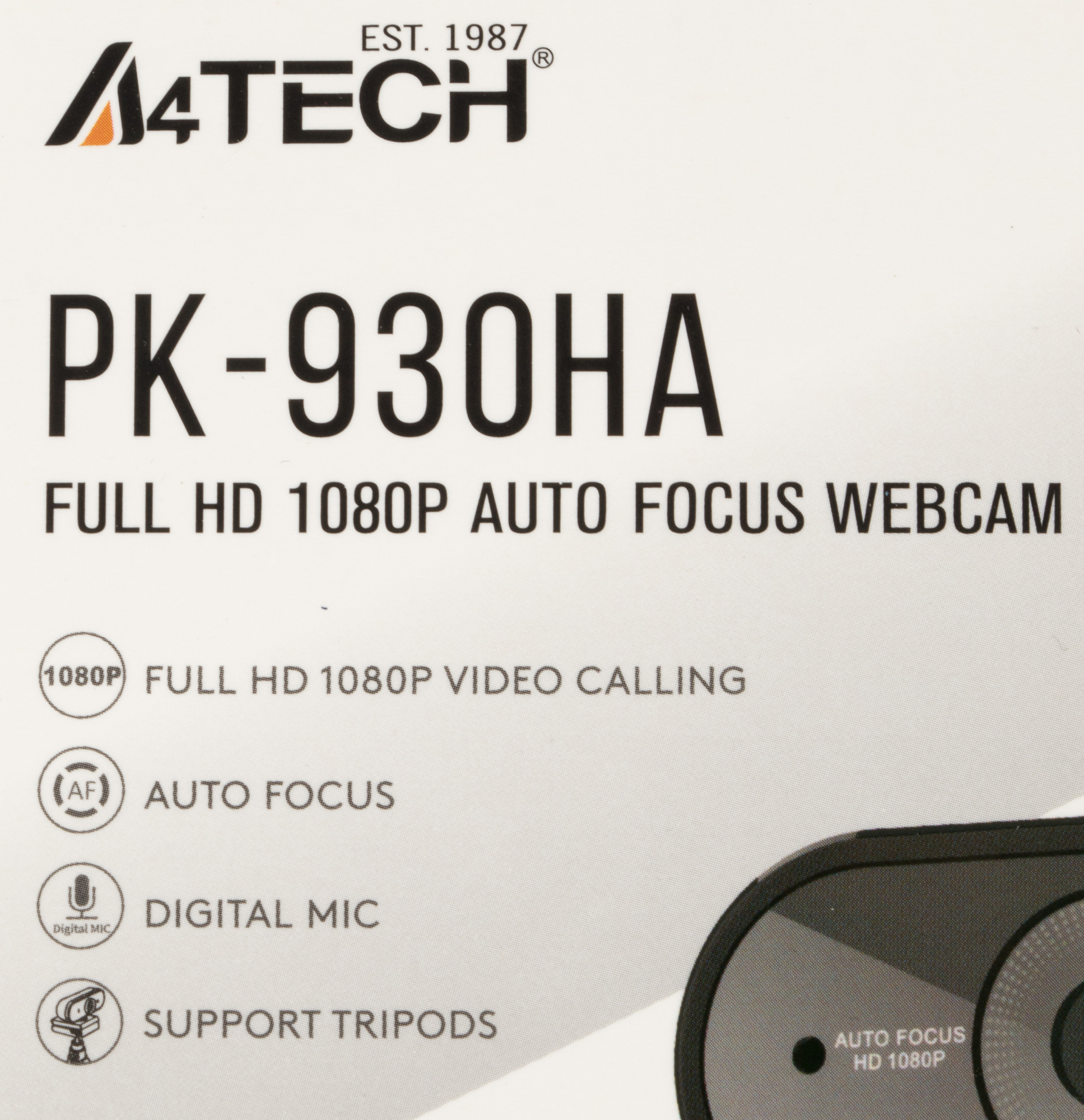 Web-камера A4Tech PK-930HA {черный, 2Mpix, 1920x1080, USB2.0, с микрофоном} [1407236]