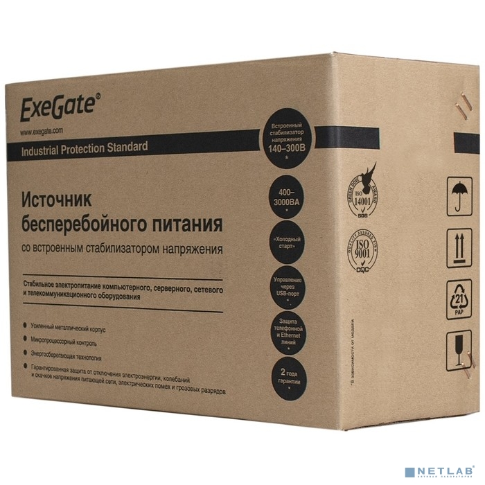 Exegate EP285477RUS ИБП ExeGate Power Smart ULB-850.LCD.AVR.C13.RJ <850VA/480W, LCD, AVR, 4*IEC-C13, RJ45/11, Black>