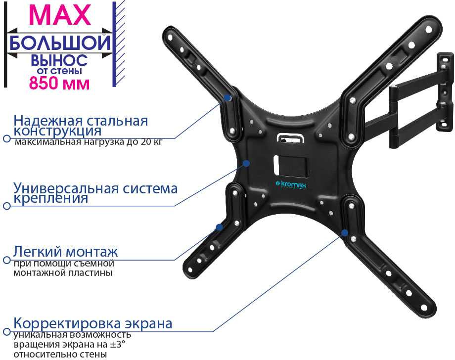 Kromax DIX-25 черный 24"-55" макс.20кг настенный поворотно-выдвижной и наклонный Kromax DIX-25 черный 24"-55" макс.20кг настенный поворотно-выдвижной и наклонный