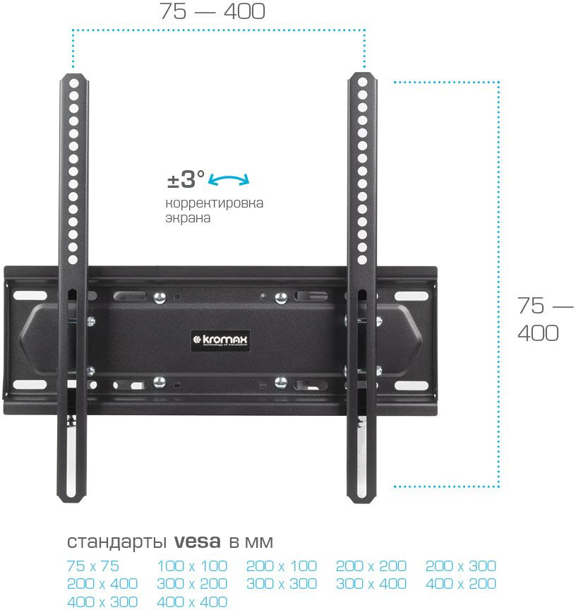 Kromax PIXIS-L-2 черный 22"-65" макс.50кг настенный поворот и наклон
