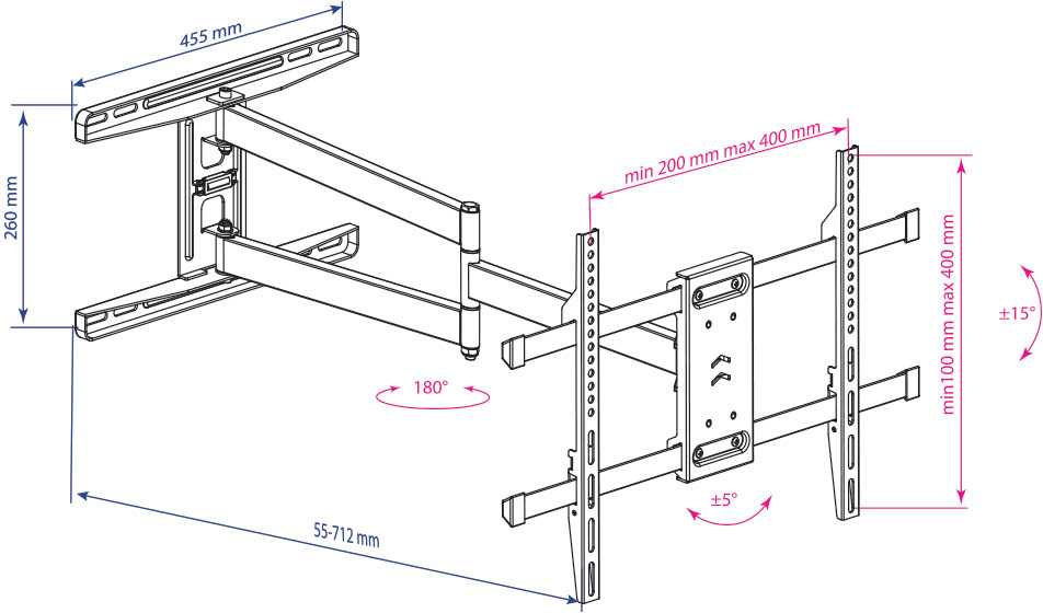 Kromax DIX-20 черный 22"-65" макс.45кг настенный поворотно-выдвижной и наклонный