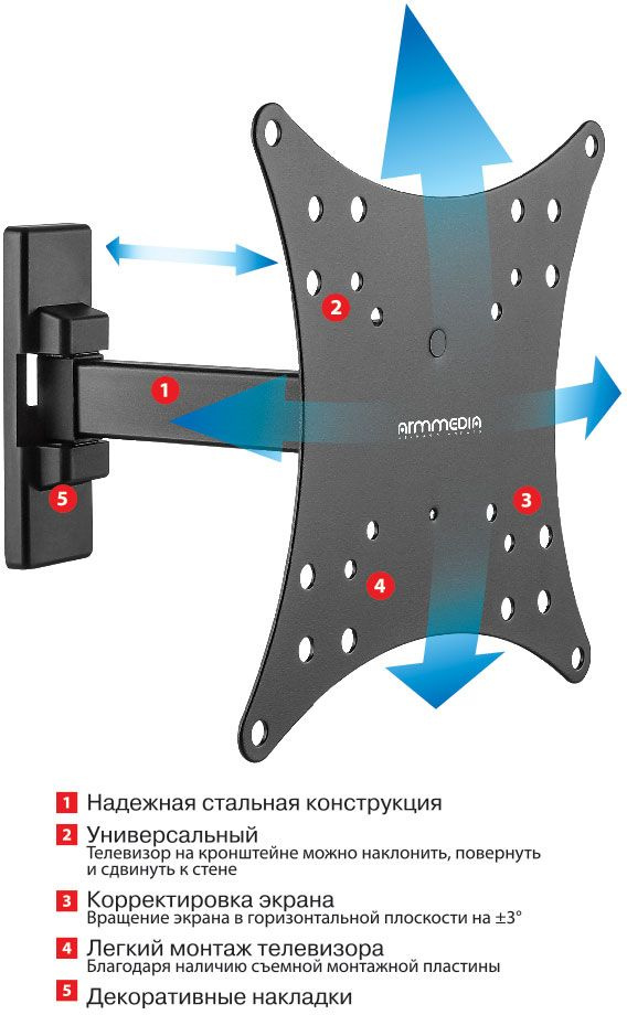 Arm Media MARS-03 черный 20"-43" макс.20кг настенный поворот и наклон