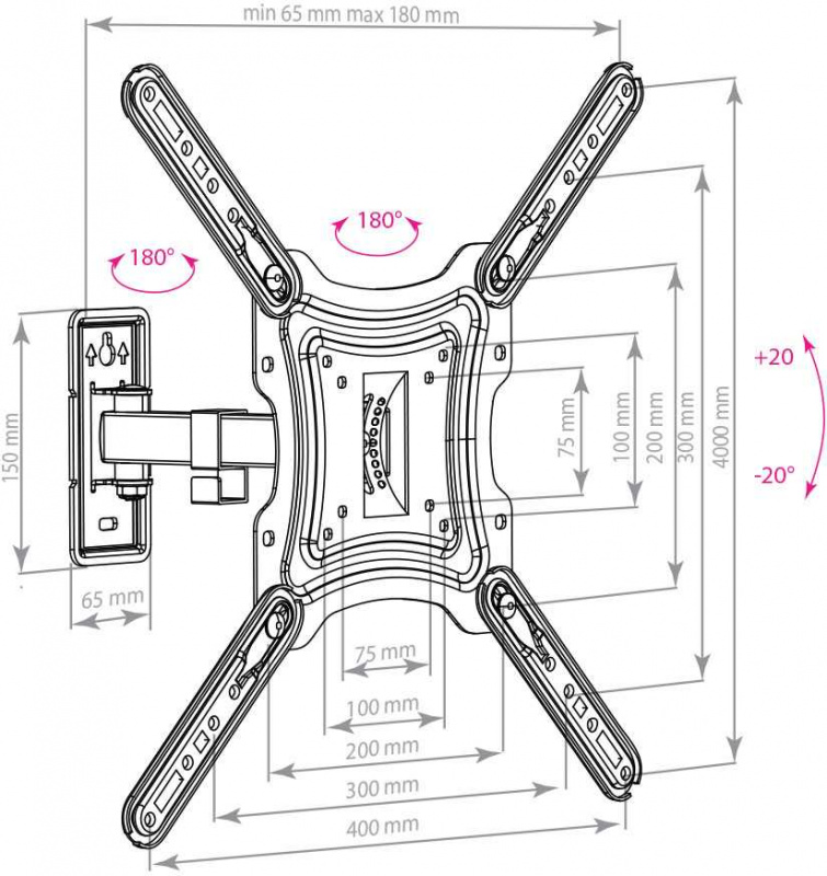 Arm Media LCD-403 new черный 26"-55" макс.30кг настенный поворот и наклон