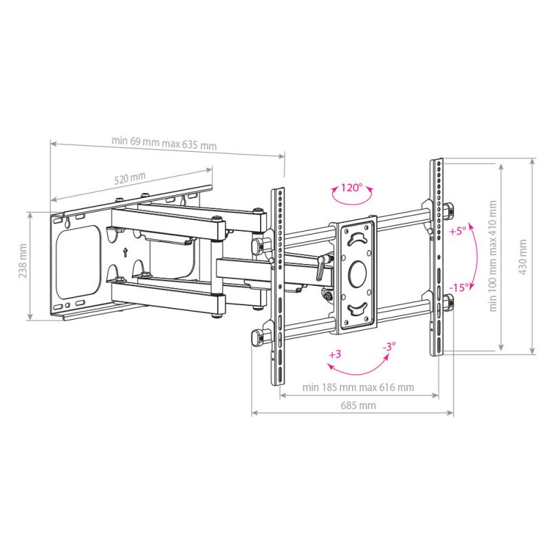 Arm Media PARAMOUNT-70 черный 32"-90" макс.65кг настенный поворотно-выдвижной и наклонный