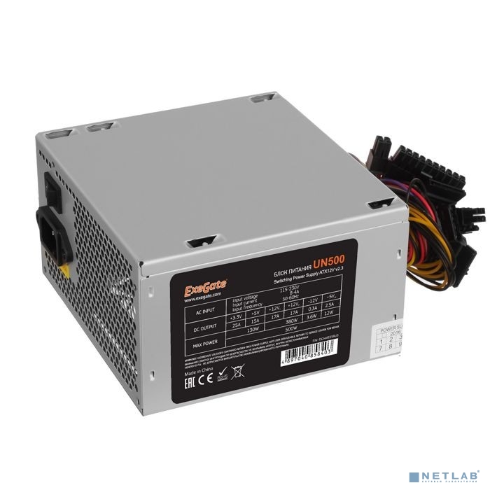 Exegate EX244555RUS-PC БП 500W ExeGate UN500 ATX, PC, 12cm fan, 24p, 4p, PCIe, 3SATA, 2IDE, FDD