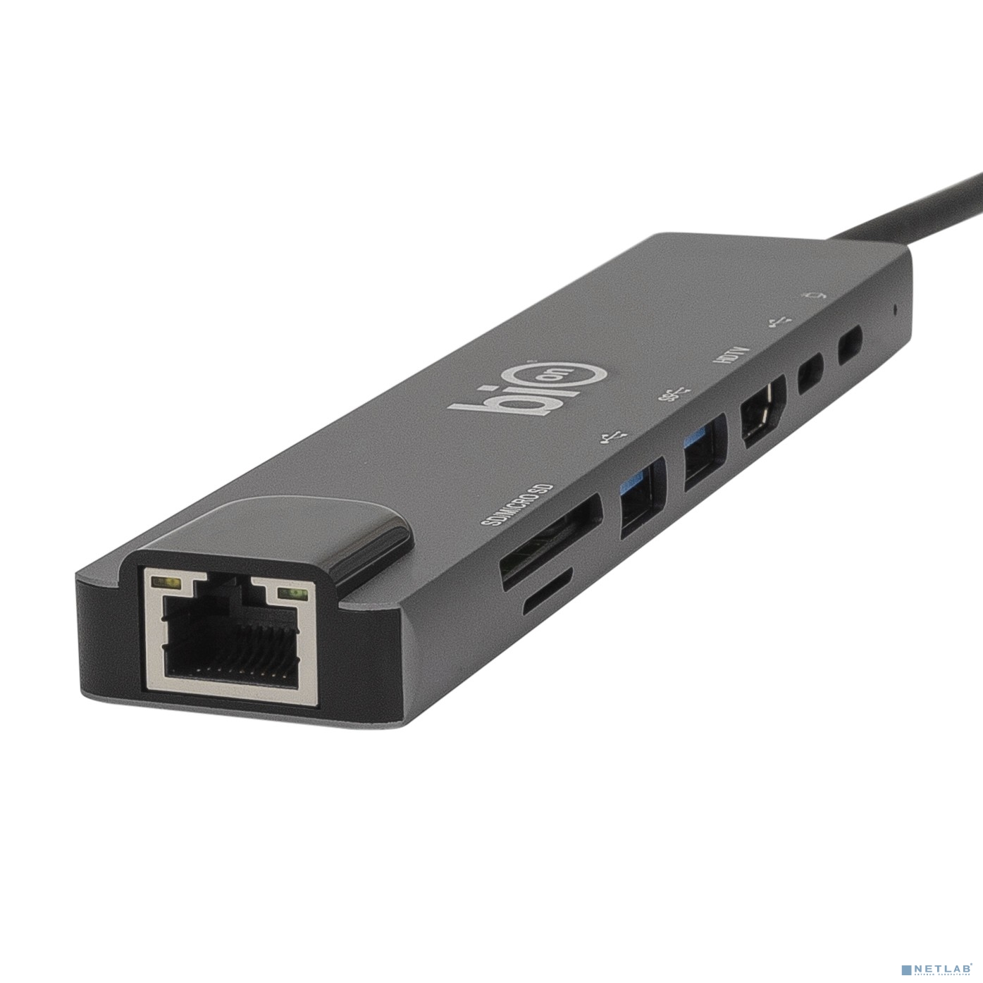Bion Мульти переходник USB Type-C - 2*USB Type-C/2*USB-A 3.0/HDMI/SD/TF/RJ-45 100мб/с, 100W, длина кабеля 20см [BXP-A-USBC-MULTI-01]