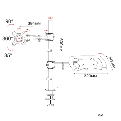Cactus CS-VM-LH07-AL серебряный 13"-27" макс.8кг настольный поворот и наклон