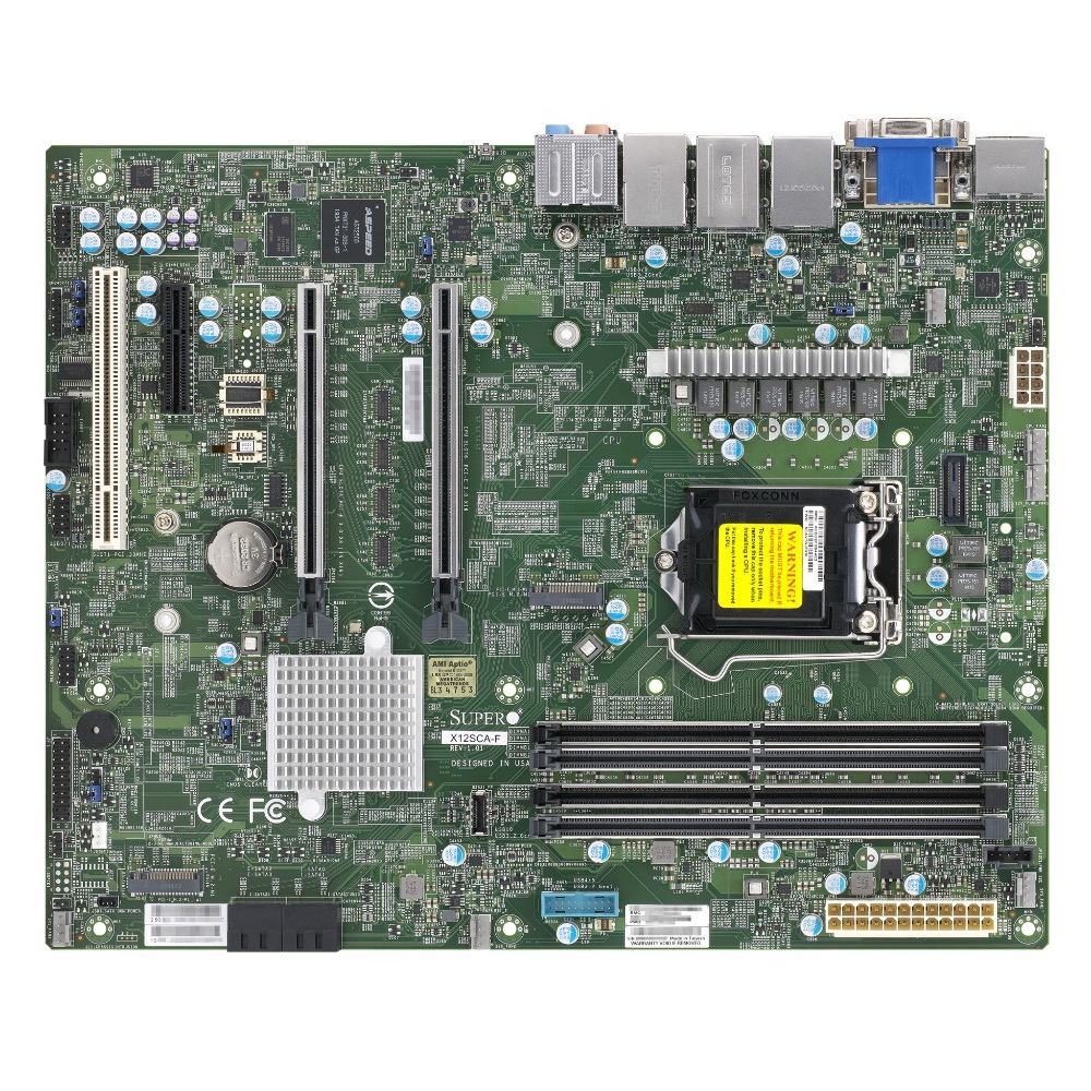 Supermicro MBD-X12SCA-F-B {W-1200 CPU, 4 DIMM slots, Intel W480 controller for 4 SATA3 (6 Gbps) ports, RAID 0,1,5,10, 1 PCI-E 3.0 x4, 2 PCI-E 3.0 x16 slots}