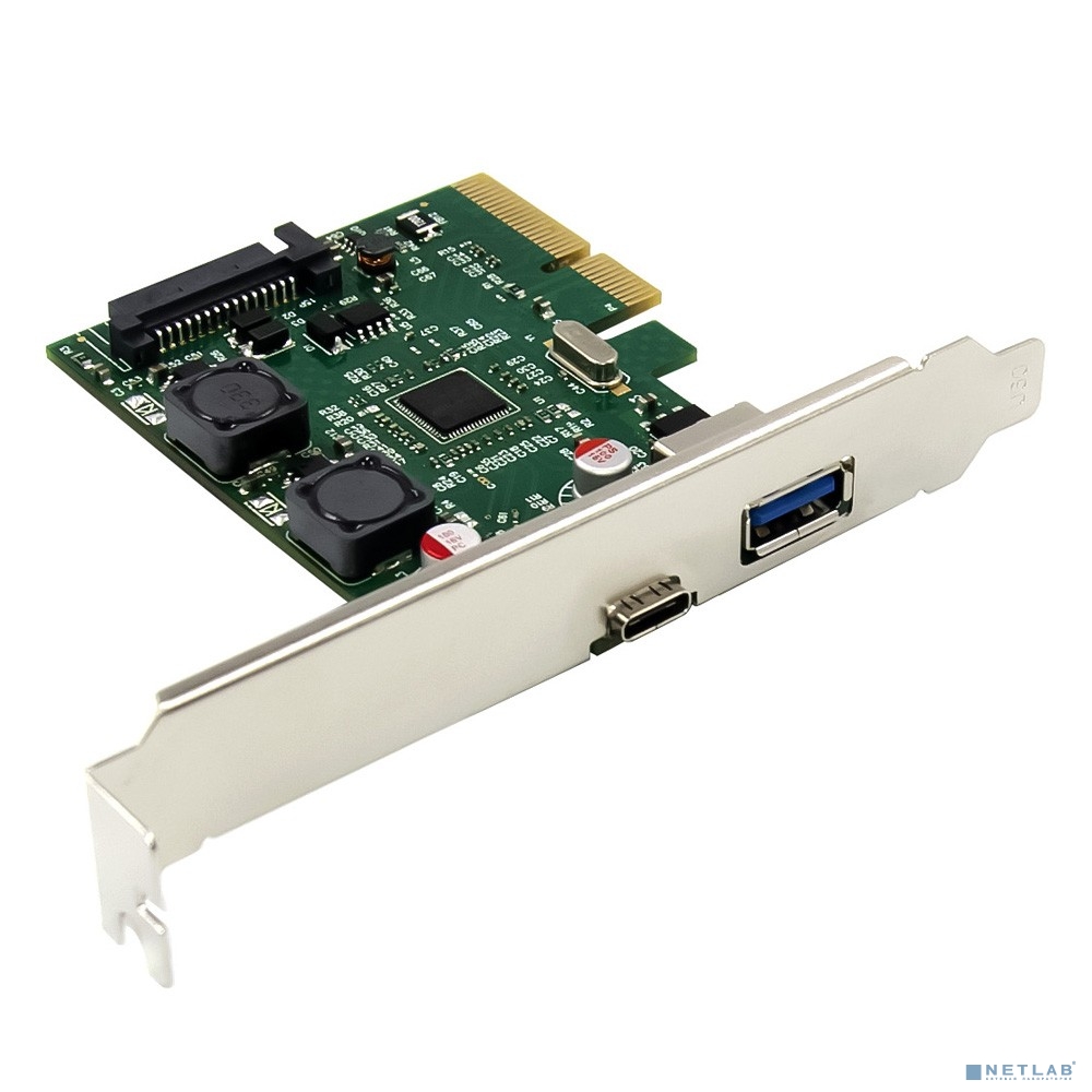 ORIENT AM-U3142PE-AC, Контроллер PCI-Ex4 v3.0, USB 3.2 Gen2, 2-port ext (Type-A + Type-C), ASM3142 chipset, разъем доп.питания, в комплекте LP планка крепления (31273)
