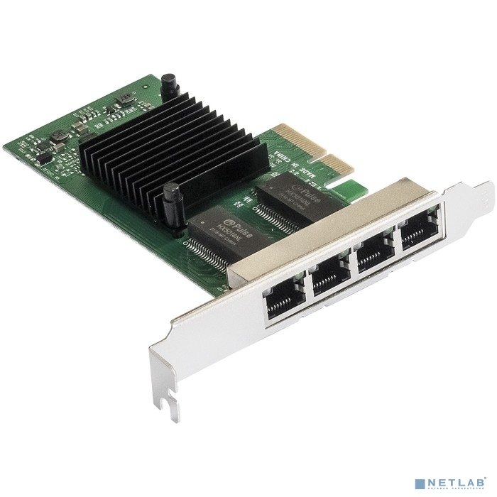 Exegate EX292508RUS Сетевой адаптер ExeGate EXE-I350-T4V2 (PCI-E x4 v2.1, порты 4xRJ45 (медные), 10/100/1000Mbps, Gigabit NIC Intel Chipset NHI350AM4)