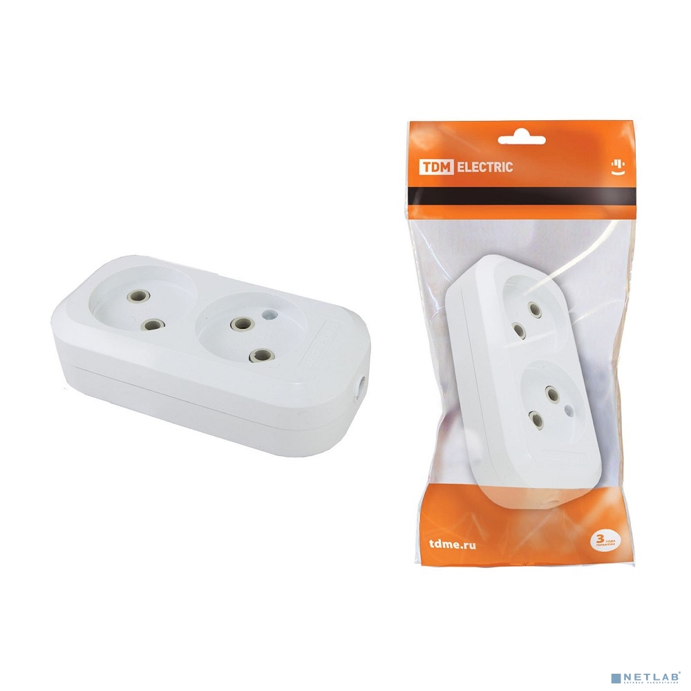 TDM SQ1806-0012 Колодка розеточная 2 гнезда 2П б/з 10А 250В белая