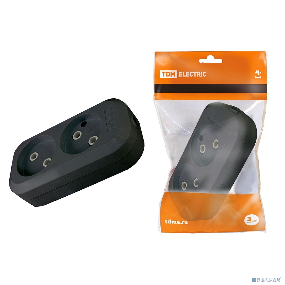 TDM SQ1806-0112 Колодка розеточная 2 гнезда 2П б/з 10А 250В черная