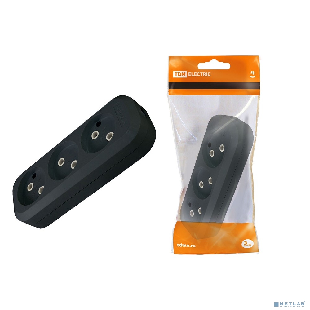 TDM SQ1806-0110 Колодка розеточная 3 гнезда 2П б/з 10А 250В черная