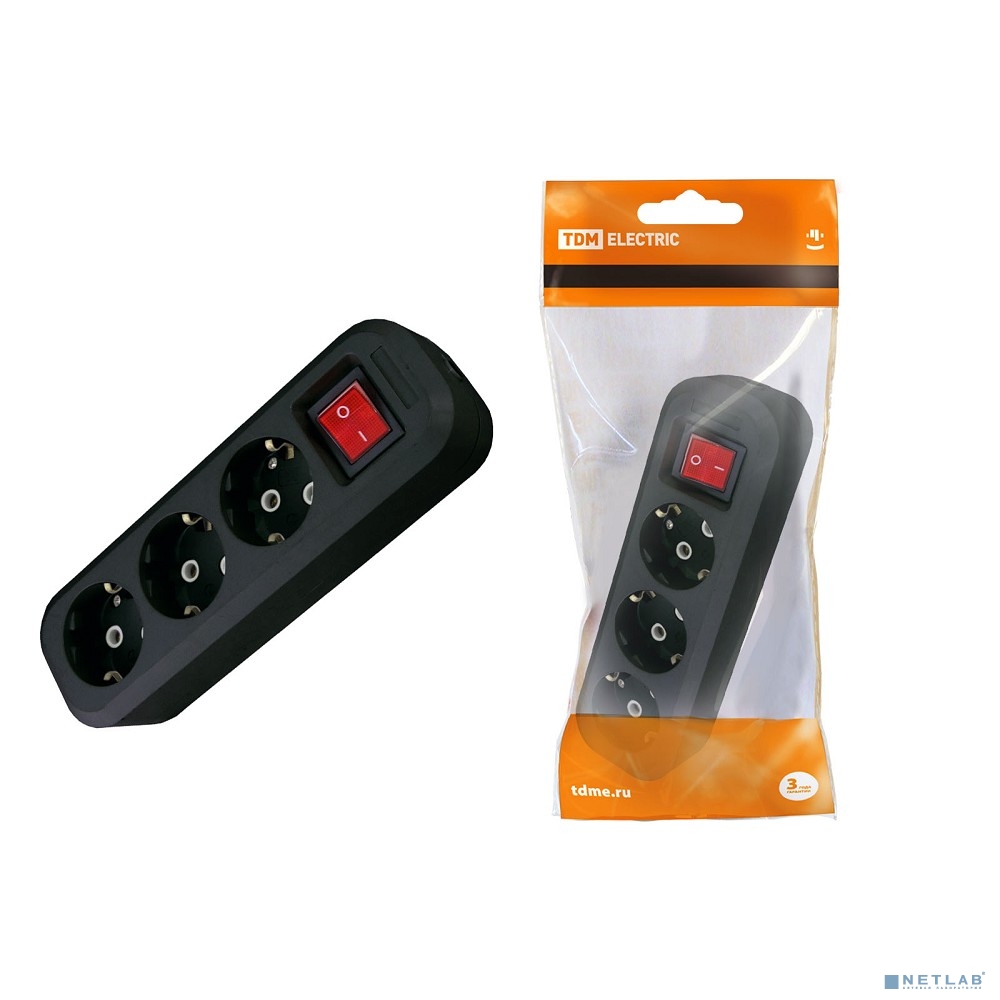 TDM SQ1806-0117 Колодка розеточная 3 гнезда 2П+3 c выключателем 16А 250В черная