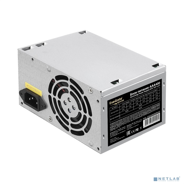 Exegate ES259590RUS-PC Блок питания 400W ExeGate AAA400 (ATX, PC, 8cm fan, 24pin, 4pin, 2xSATA, IDE, кабель 220V в комплекте)