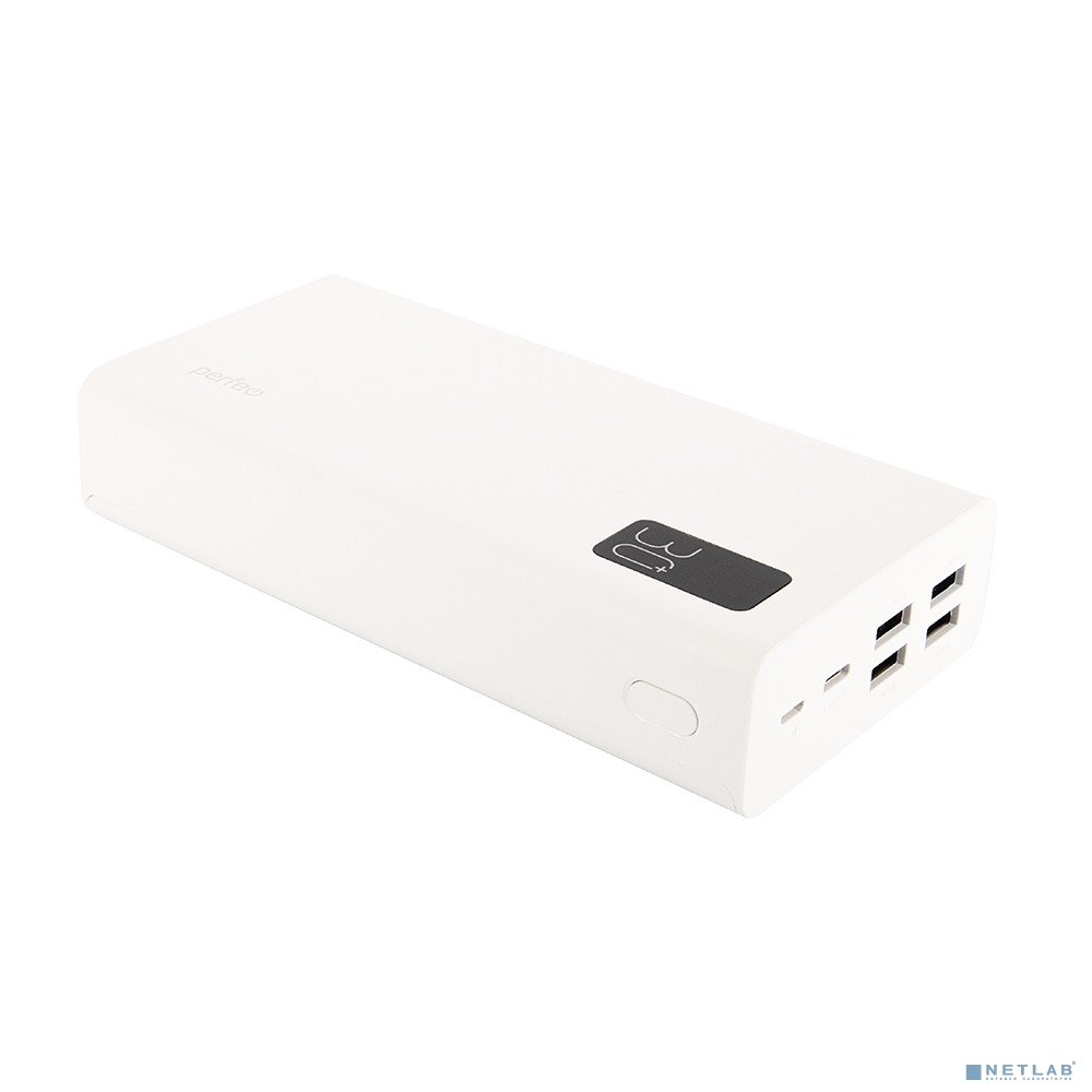 Perfeo Powerbank MOUNTAINS 30000 mAh/LED дисплей/PD + QC 3.0/Type-C/4 USB/Выход: 3A, max 22.5W/White (PF_D0162)