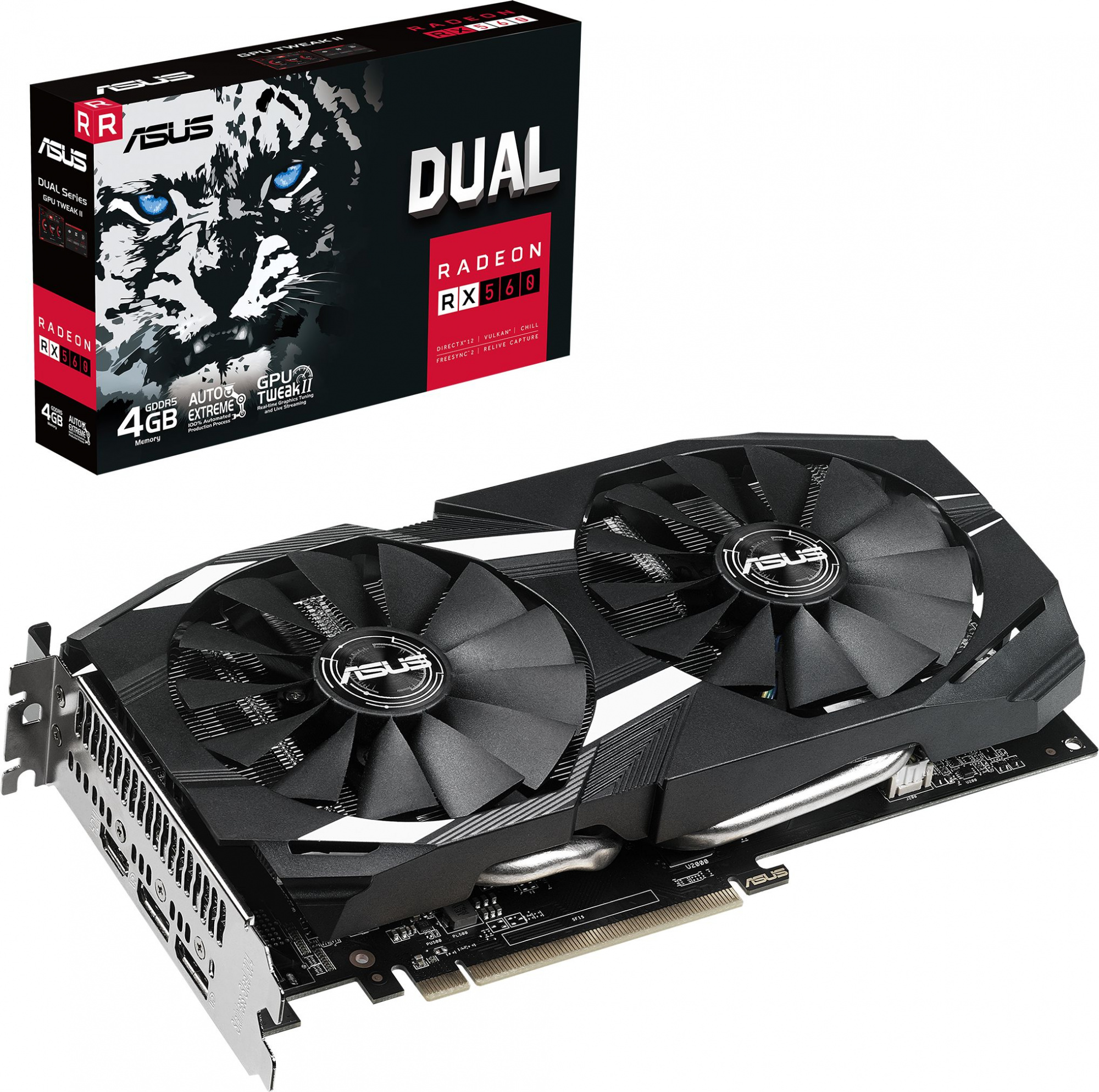 Видеокарта Asus PCI-E DUAL-RX560-4G AMD Radeon RX 560 4096Mb 128 GDDR5 1199/6800 HDMIx1 DPx2 HDCP Ret