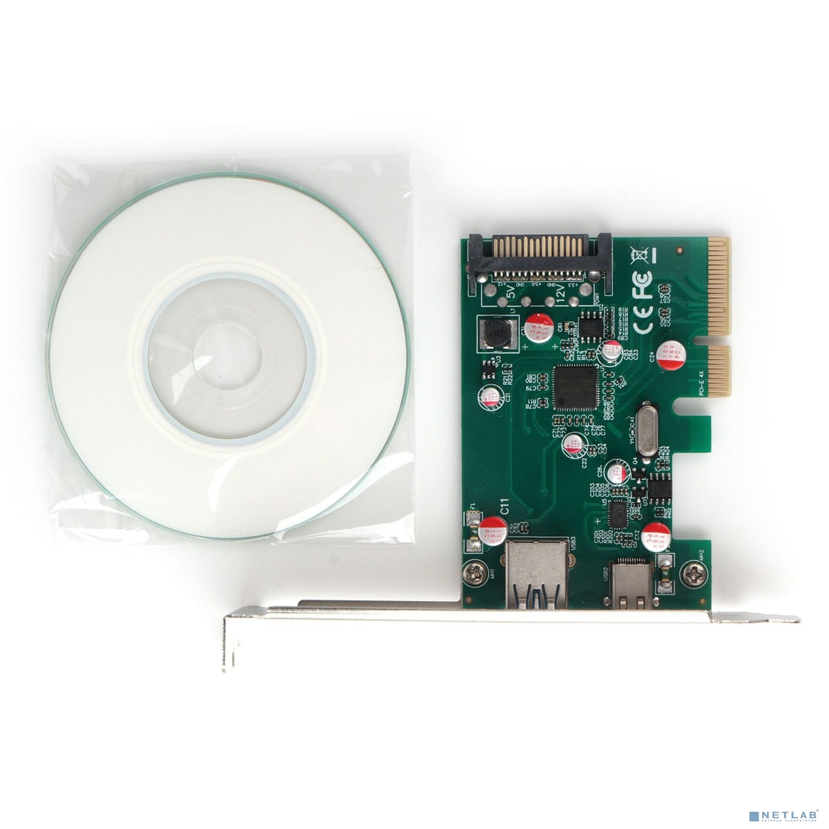 Контроллер USB Gembird SPCR-02 PCI-express, порты: 2 внешн. USB 3.1 Type-C и Type-A