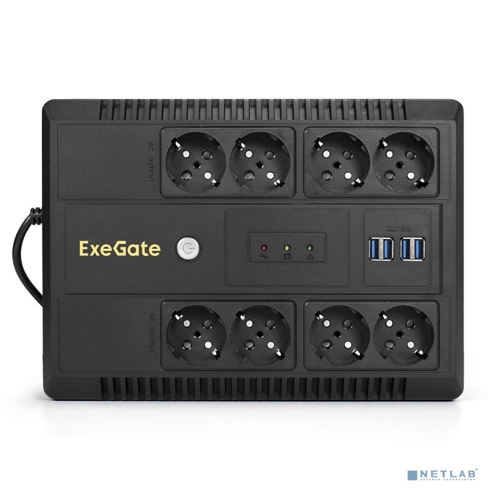 Exegate EX293853RUS ИБП ExeGate NEO NNB-600.LED.AVR.8SH.CH &lt;600VA/360W, LED, AVR, 8*Schuko, 4*USB-порта для зарядки, Black&gt;