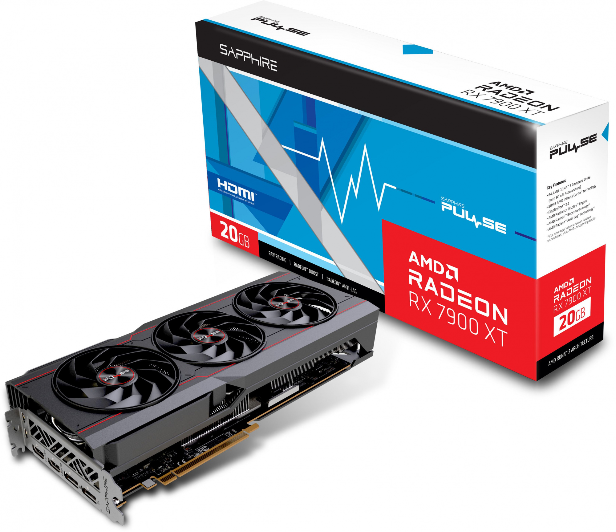 Видеокарта Sapphire PCI-E 4.0 11323-02-20G PULSE RX 7900 XT GAMING OC AMD Radeon RX 7900XT 20480Mb 320 GDDR6 2075/20000 HDMIx2 DPx2 HDCP Ret