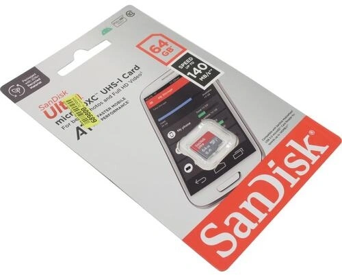 Micro SecureDigital 64GB SanDisk Ultra Class 10, UHS-I, R 140 МБ/с, <SDSQUAB-064G-GN6MN> без адаптера SD Micro SecureDigital 64GB SanDisk Ultra Class 10, UHS-I, R 140 МБ/с, <SDSQUAB-064G-GN6MN> без адаптера SD