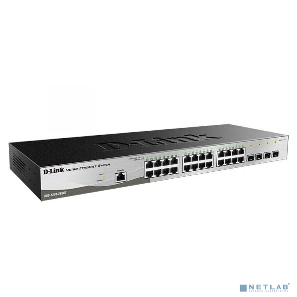 D-Link DGS-1210-28/ME/DC/A2B Управляемый L2 коммутатор, 24x1000Base-T, 4x1000Base-X SFP, БП DC