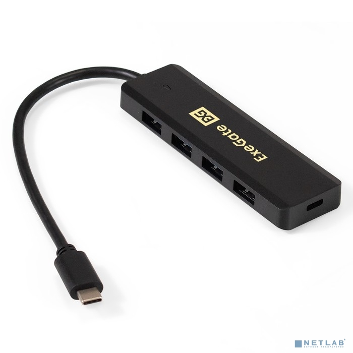 Exegate EX293986RUS USB-Хаб (концентратор) ExeGate DUB-4CP/1 (кабель-адаптер USB Type C --&gt; 4xUSB3.0, Plug&amp;Play, черный)