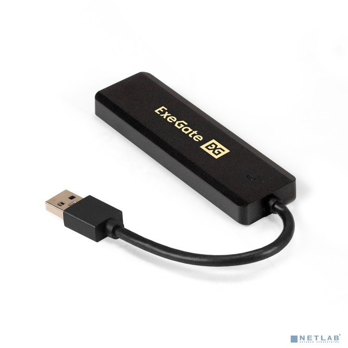 Exegate EX293980RUS USB-Хаб (концентратор) ExeGate DUB-4P/1 (кабель-адаптер USB3.0 --&gt; 4xUSB3.0, Plug&amp;Play, черный)