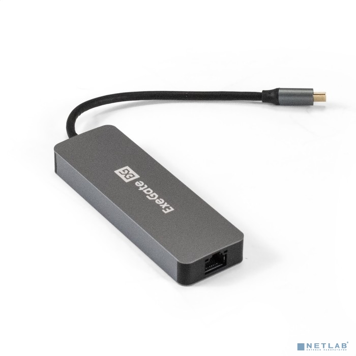 Exegate EX293982RUS Док-станция ExeGate DUB-21C/PD/HL (кабель-адаптер USB Type-C --&gt; 2xUSB3.0 + PD 100W + HDMI 4K@60Hz + Lan RJ45 10/100/1000Mb, Plug&amp;Play, серая)