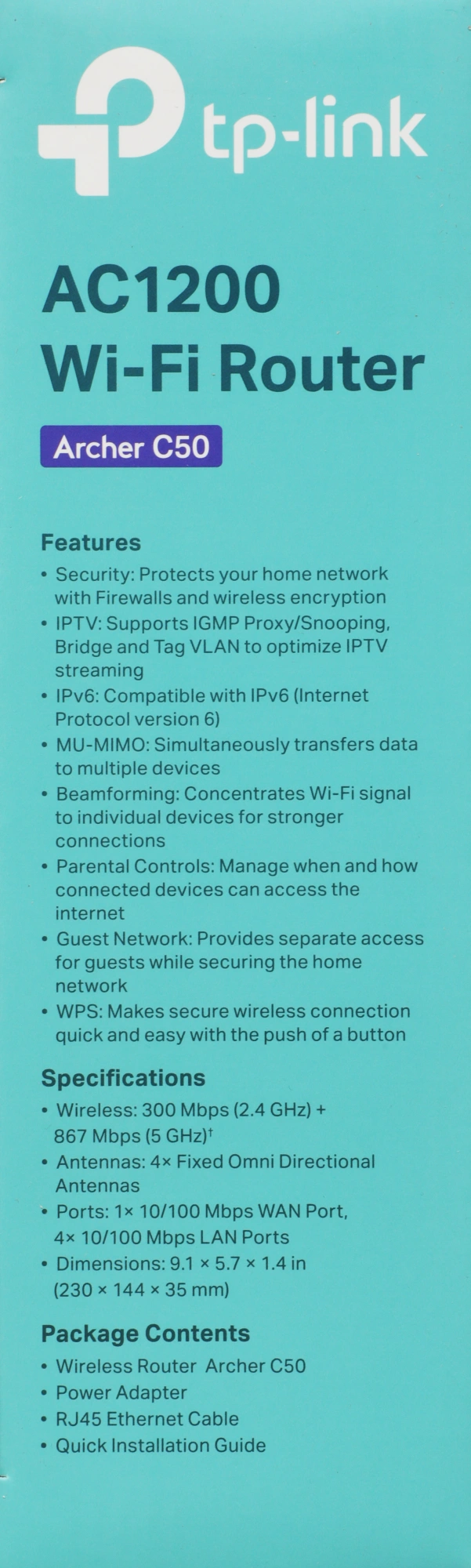 TP-Link Archer C50 Двухдиапазонный роутер Wi-Fi AC1200 с поддержкой MU-MIMO