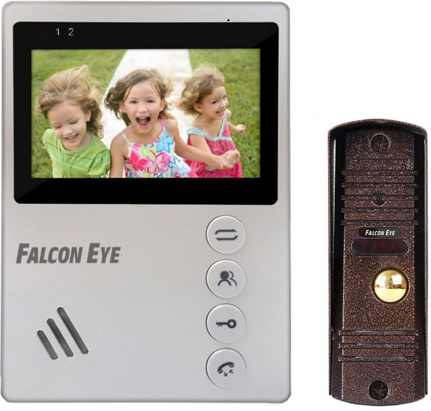 Falcon Eye KIT- Vista Комплект. Видеодомофон: дисплей 4&quot; TFT;  механические кнопки; подключение до 2-х вызывных панелей; OSD меню; питание AC 220В (встроенный БП)