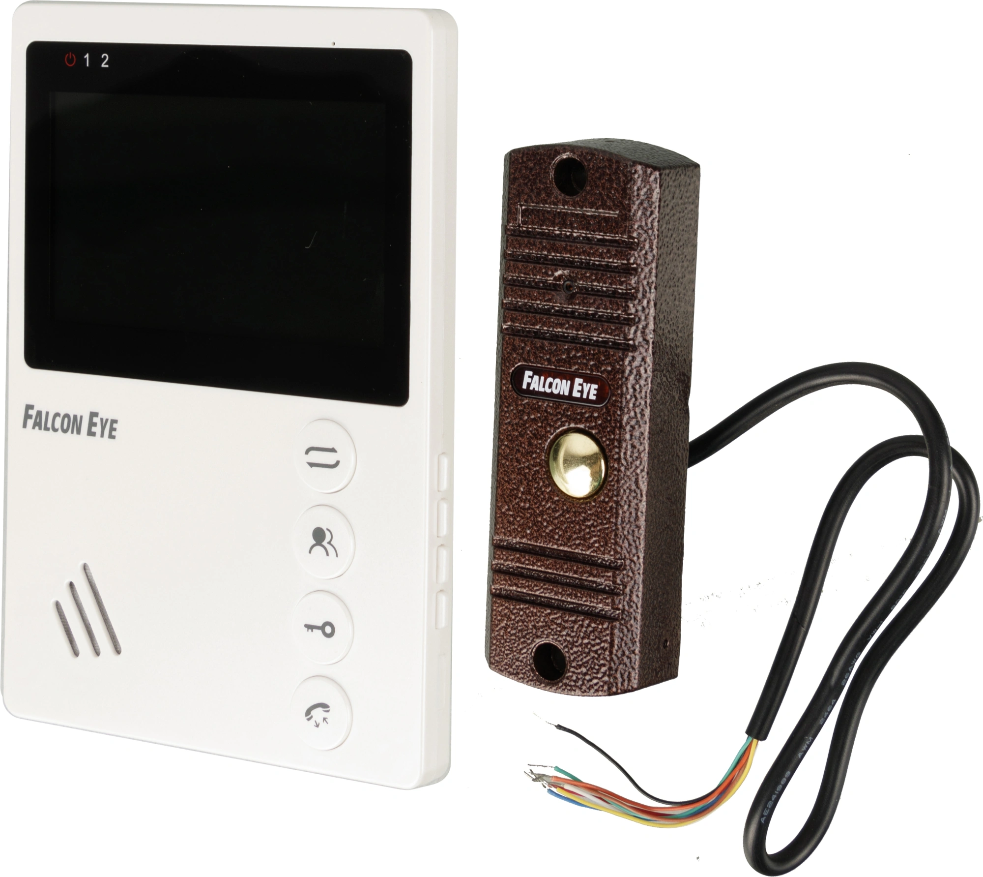 Falcon Eye KIT- Vista Комплект. Видеодомофон: дисплей 4" TFT;  механические кнопки; подключение до 2-х вызывных панелей; OSD меню; питание AC 220В (встроенный БП)
