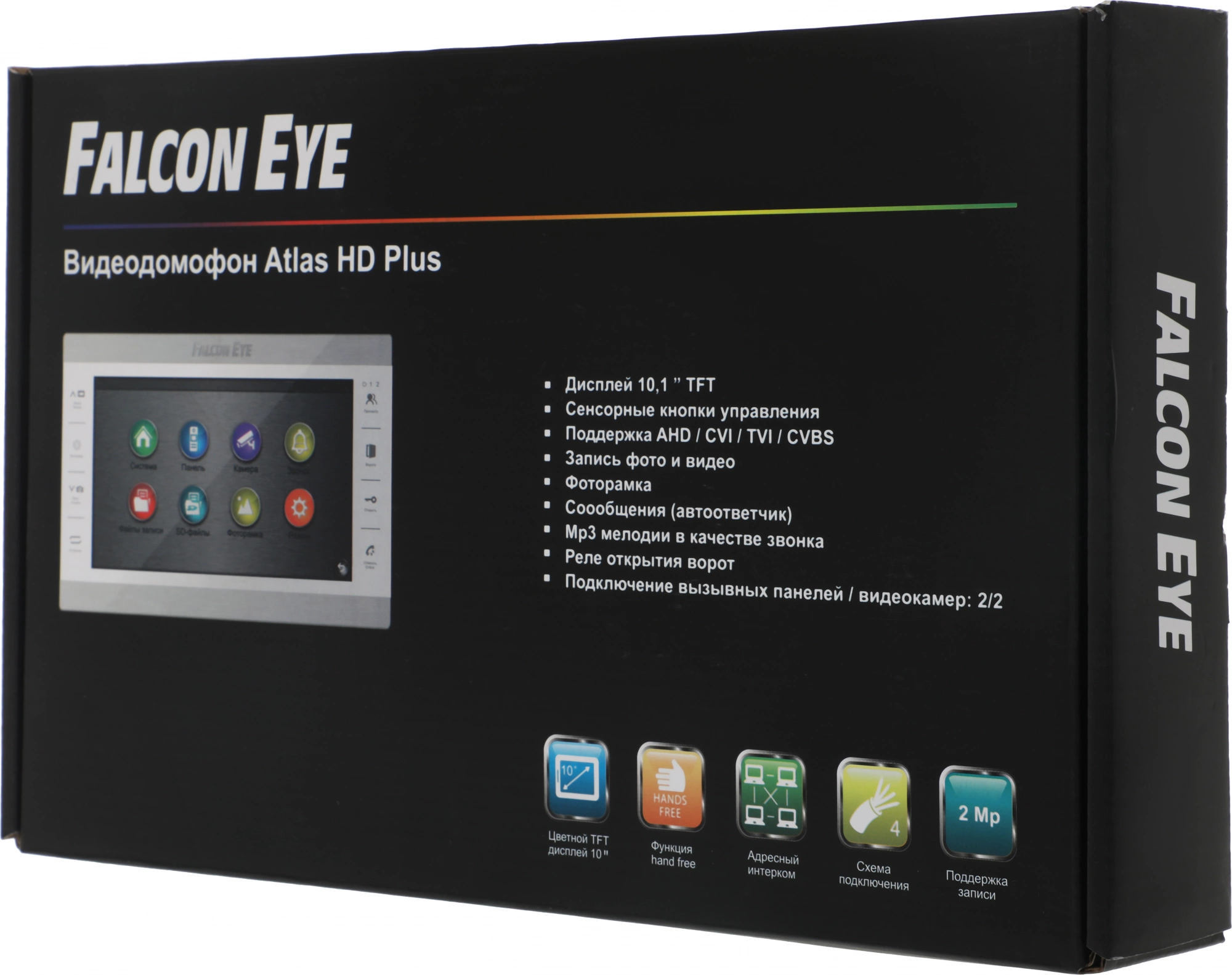 Falcon Eye Atlas Plus HD Black MHD Видеодомофон c поддержкой 1080P: дисплей 10" TFT