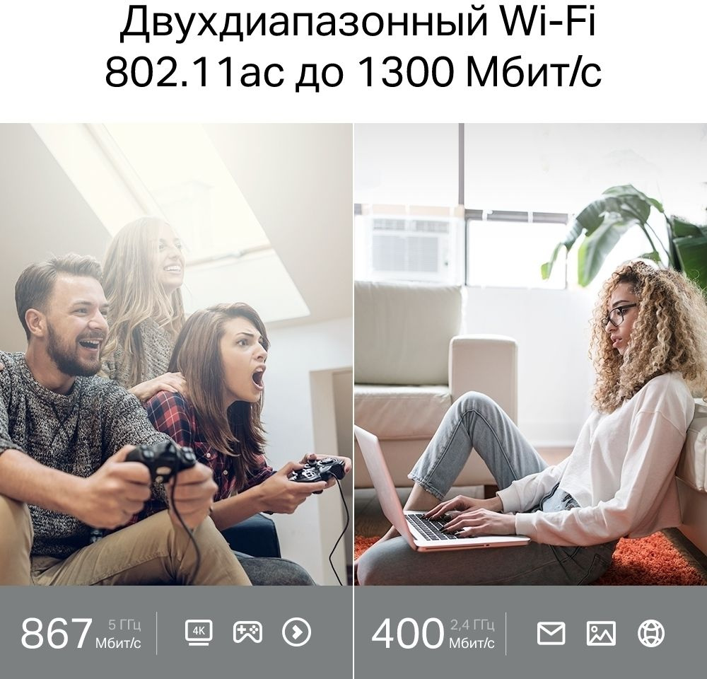 TP-Link Archer A64 Двухдиапазонный гигабитный роутер Wi-Fi AC1300 с поддержкой Mesh и MU-MIMO