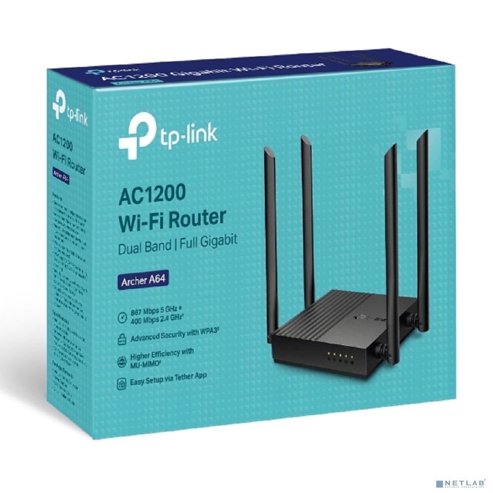 TP-Link Archer A64 Двухдиапазонный гигабитный роутер Wi-Fi AC1200 с поддержкой Mesh и MU-MIMO