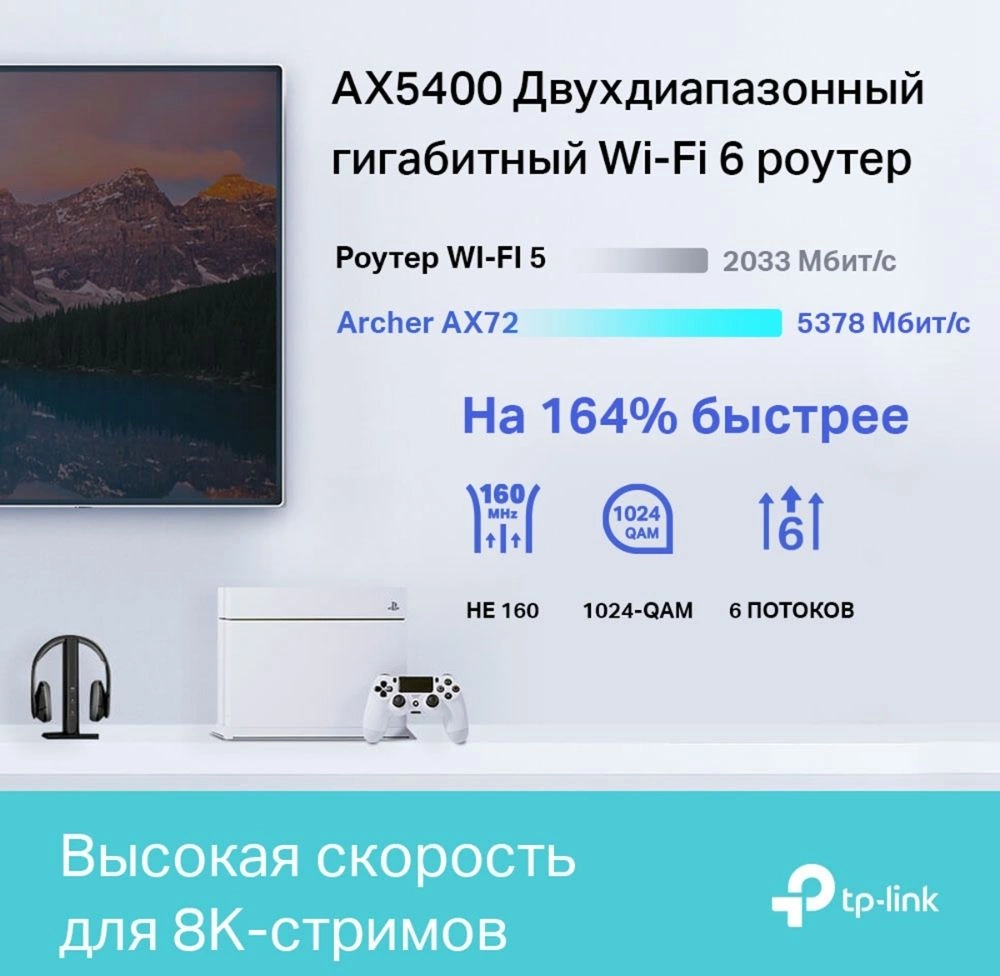 TP-Link Archer AX72 Двухдиапазонный гигабитный роутер Wi-Fi AX5400 с поддержкой Mesh TP-Link Archer AX72 Двухдиапазонный гигабитный роутер Wi-Fi AX5400 с поддержкой Mesh