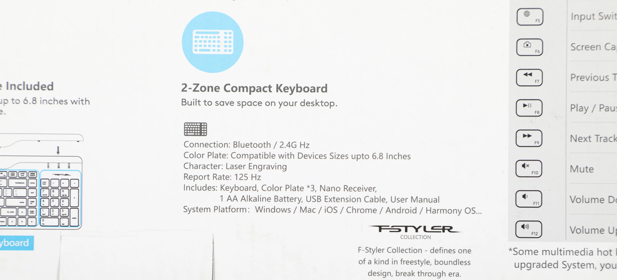 Клавиатура A4Tech Fstyler FBK25 черный/серый USB беспроводная BT/Radio slim Multimedia