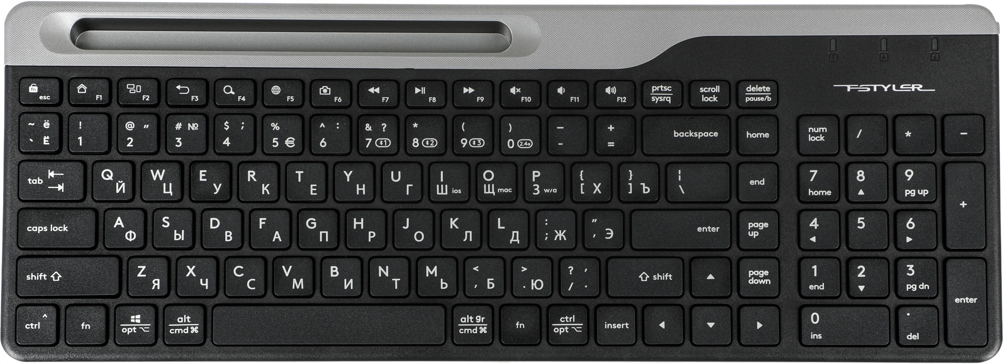 Клавиатура A4Tech Fstyler FBK25 черный/серый USB беспроводная BT/Radio slim Multimedia