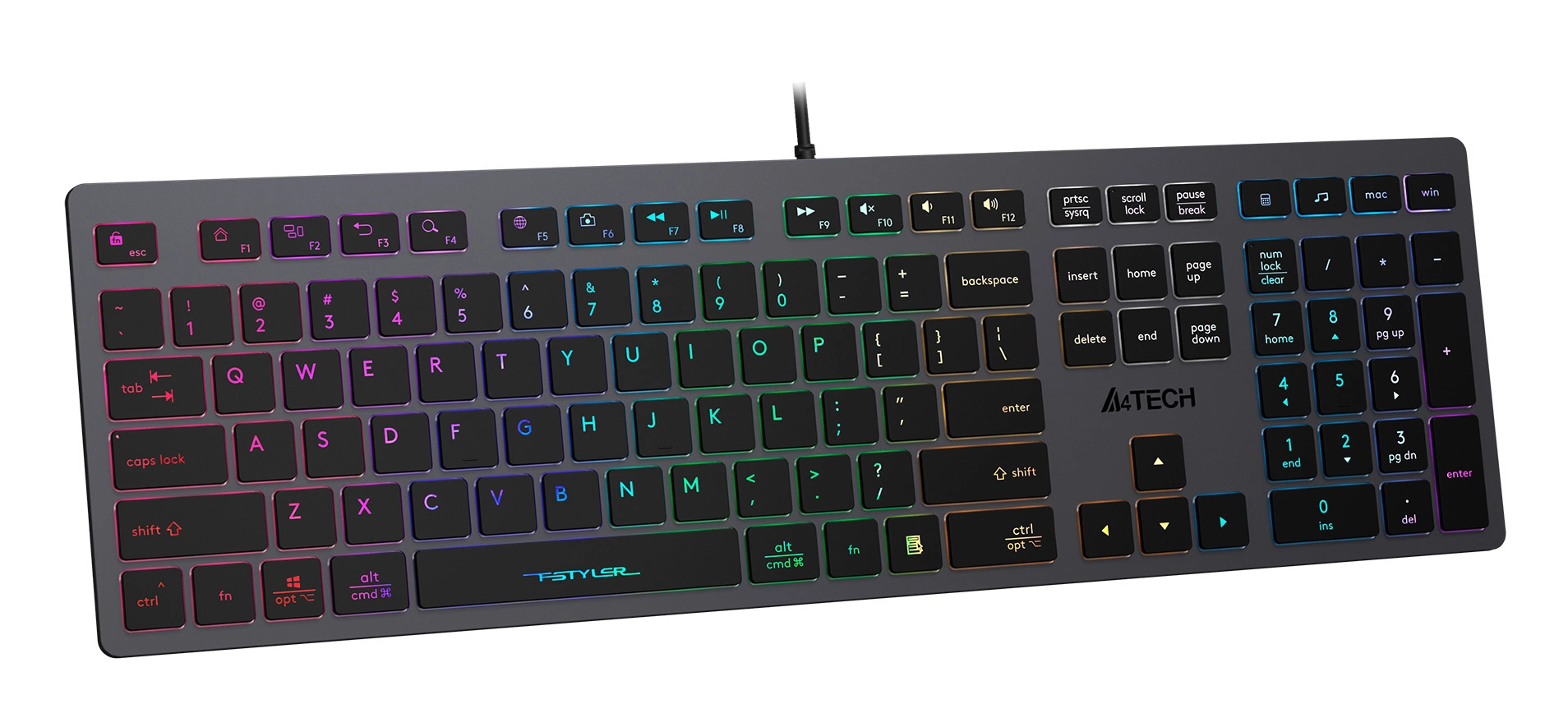 Клавиатура A4Tech Fstyler FX60 серый USB slim LED (FX60 GREY / NEON) Клавиатура A4Tech Fstyler FX60 серый USB slim LED (FX60 GREY / NEON)