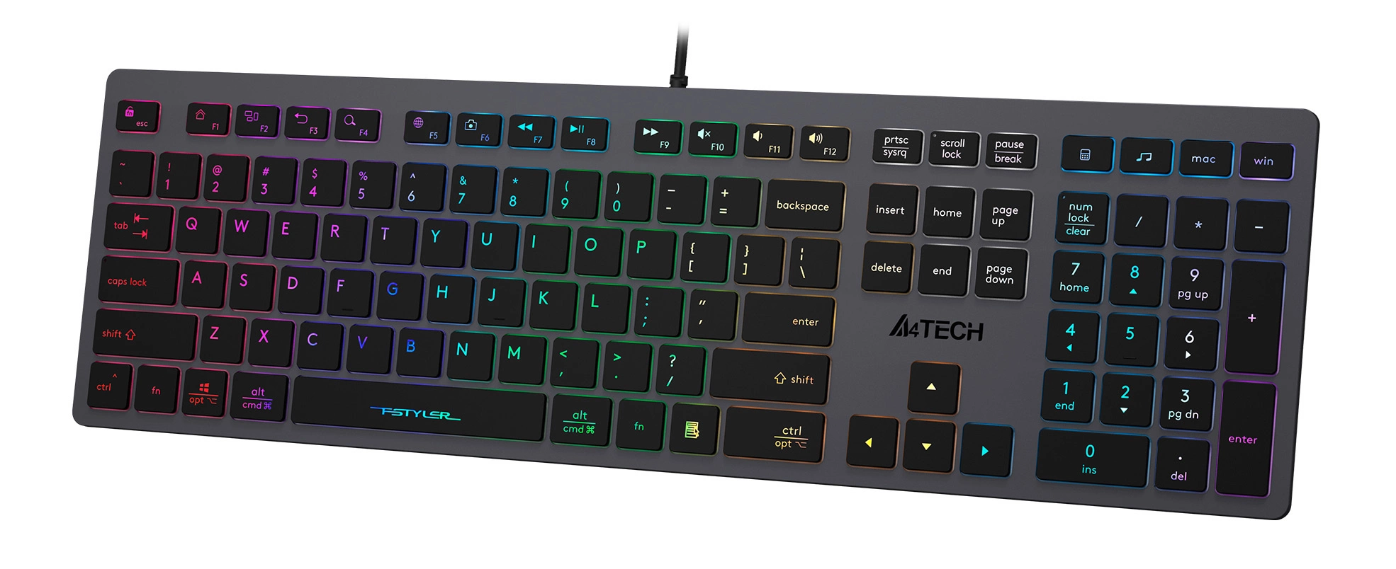 Клавиатура A4Tech Fstyler FX60 серый USB slim LED (FX60 GREY / NEON) Клавиатура A4Tech Fstyler FX60 серый USB slim LED (FX60 GREY / NEON)