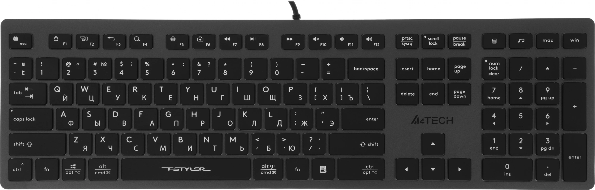 Клавиатура A4Tech Fstyler FX60 серый USB slim LED (FX60 GREY / NEON) Клавиатура A4Tech Fstyler FX60 серый USB slim LED (FX60 GREY / NEON)