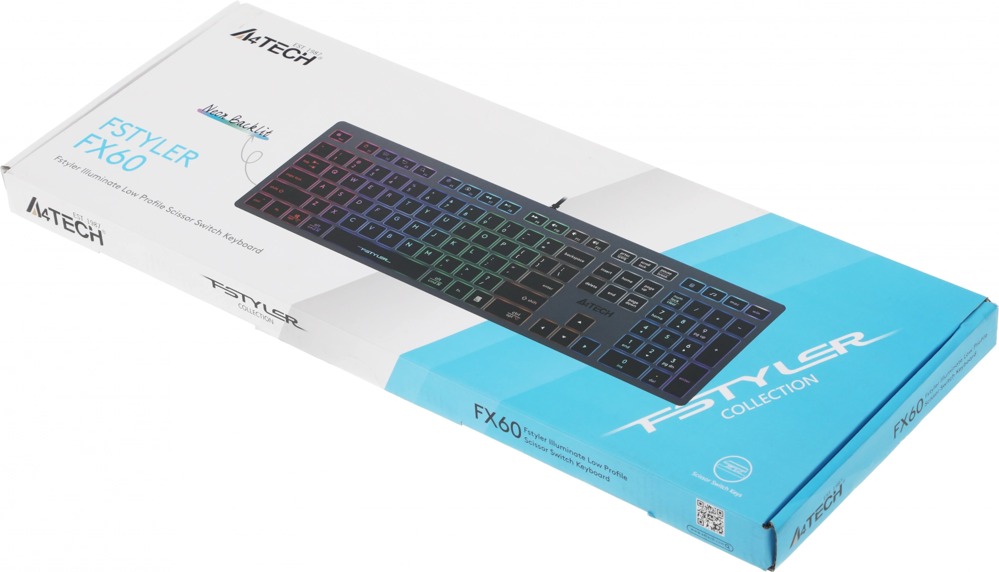Клавиатура A4Tech Fstyler FX60 серый USB slim LED (FX60 GREY / NEON) Клавиатура A4Tech Fstyler FX60 серый USB slim LED (FX60 GREY / NEON)