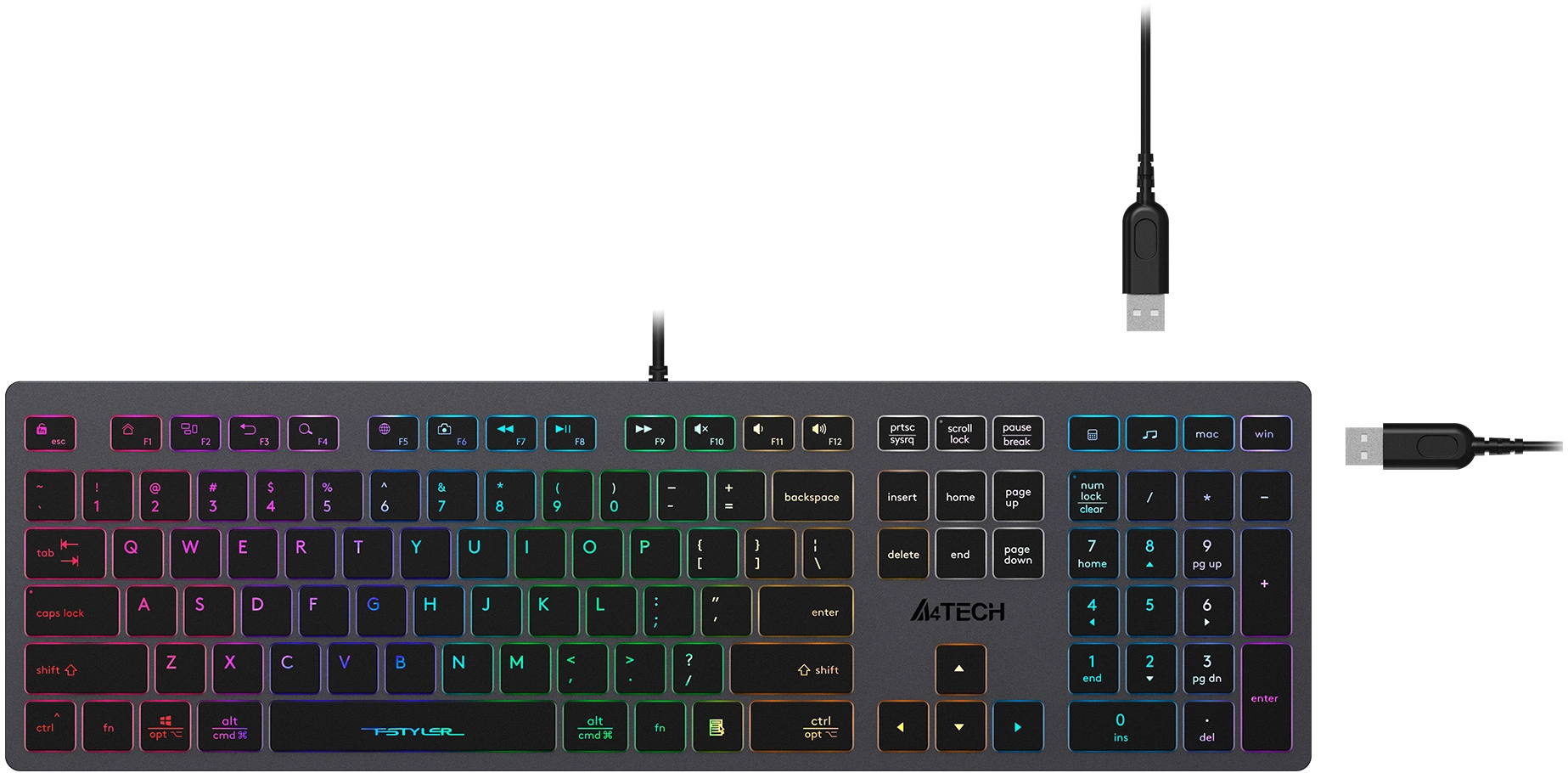 Клавиатура A4Tech Fstyler FX60H серый USB slim LED (FX60H GREY/NEON) [FX60H GREY/NEON]