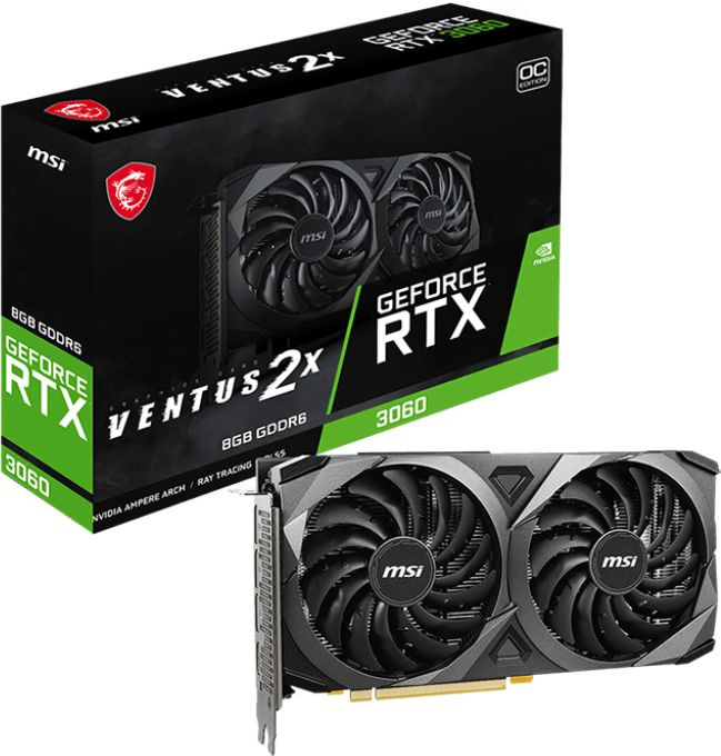 MSI RTX 3060 VENTUS 2X 8G OC NVIDIA GeForce RTX 3060 8192Mb 128 GDDR6 1807/15000 HDMIx1 DPx3 HDCP Ret