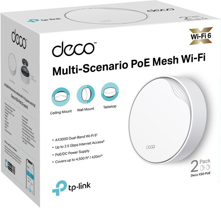 TP-Link Deco X50-PoE(2-pack) AX3000 Mesh-система Wi-Fi 6 с поддержкой PoE