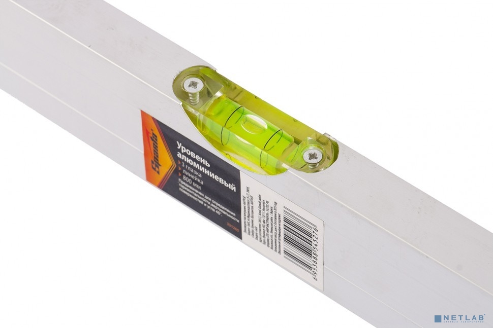 SPARTA Уровень алюминиевый, 800 мм, 3 глазка, линейка [331265]