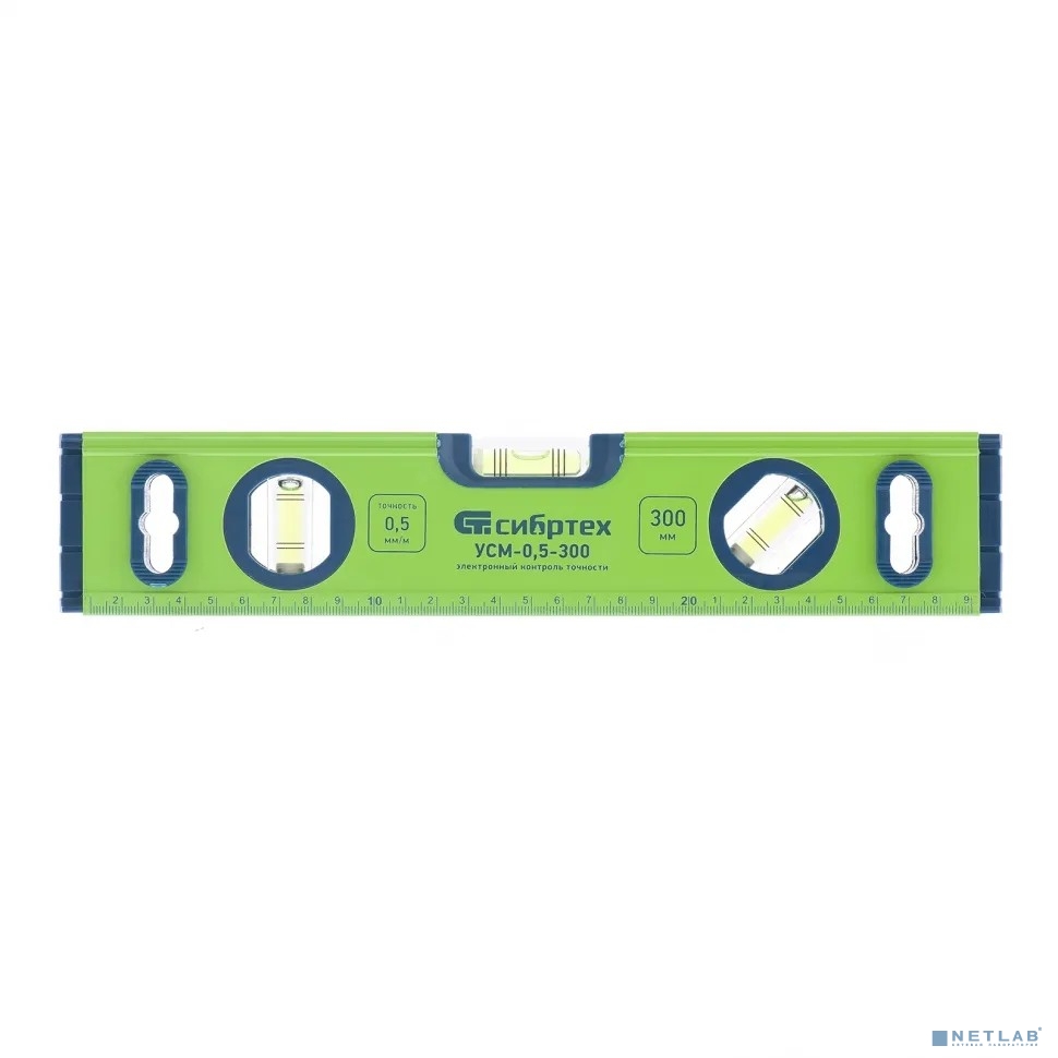СИБРТЕХ Уровень алюминиевый УСМ-0,5-300, фрезерованный, 3 глазка, магнитный, 300 мм [34111]